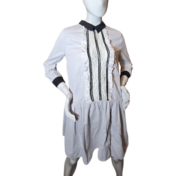 ENGLISH FACTORY Drop Waist Lace Front Mini Shirt Dress sz M - Picture 1 of 11